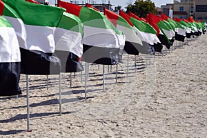 A large number of flags of the United Arab Emirates