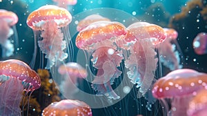 a large number of jellyfish swimming underwater