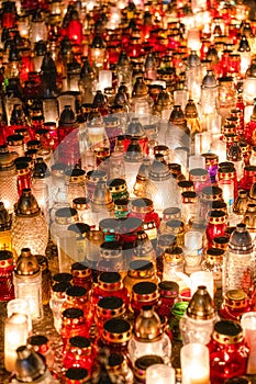 Sea of candles on All Saints Day in Poland