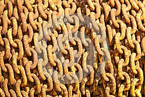A large number of rusty chains