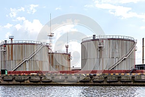 Large oil storage tanks