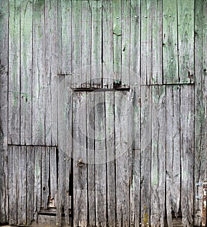 large old grungy green wooden doors of barn