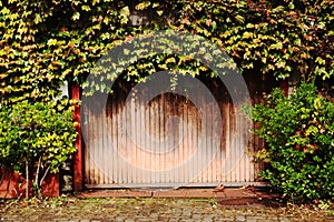 Large old and weathered garage door