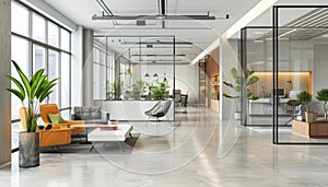A large open office space with a lot of greenery and a few pieces of furniture by AI generated image