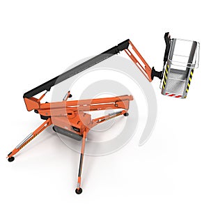 Large orange extended scissor lift platform on white. 3D illustration