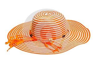 A large orange ladies hat