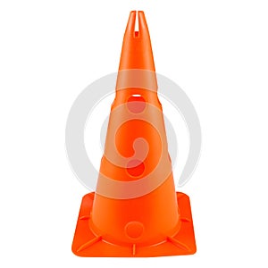 Large orange road cone on a white background, restriction of movement, for training and for banning