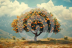 Large orange tree with many oranges on it
