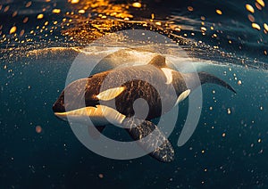 Large orca killer whale predator swimming in ocean.Macro.AI Generative