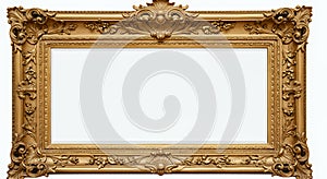 Large Ornate Gold Rectangular Mirror Frame on White Background