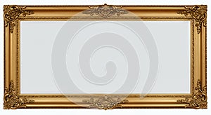Large Ornate Gold Rectangular Mirror on White Background