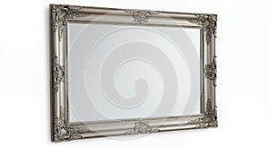 Large Ornate Silver Framed Mirror on White Background