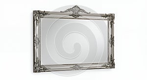 Large Ornate Silver Framed Mirror on White Background