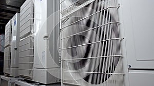 Large outdoor air conditioning units. Large fan Air Compressor