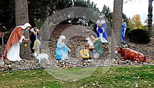 Large outdoor christmas or holiday display of nativity