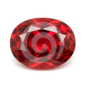 Large oval cut ruby gemstone isolated on white background