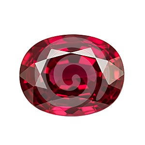 A large oval cut ruby gemstone on transparent background