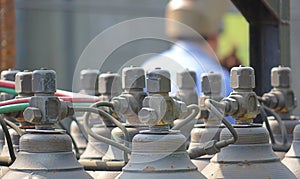 Large Oxygen Bottles at Construction Site