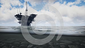 Large Pacific Ocean offshore oil rig drilling platform