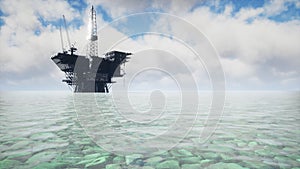 Large Pacific Ocean offshore oil rig drilling platform