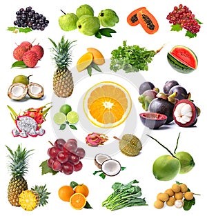 Large page of fruits and vegetable isolated on white background