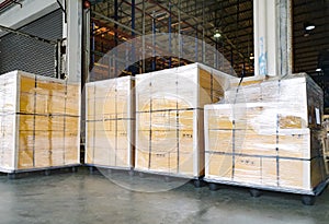 Large pallet shipment goods in warehouse