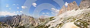 large panorama picture from thetre cime to the gruppo dei cadini torre siorpaes.dolomites in italy.UNESCO world heritage