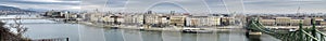 Large Panoramic overview of Budapest on Danube river