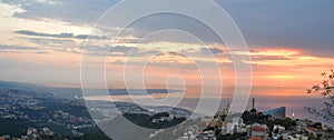Large panoramic view   at sunset of  Beirut big city  in front of mediterranean see, in Lebanon photo