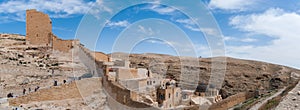 Large panoramic view of the Holy Lavra of Saint Sabbas the Sanctified, known in Arabic as Mar Saba