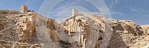 Large panoramic view of the The Holy Lavra of Saint Sabbas the Sanctified, known in Arabic as Mar Saba
