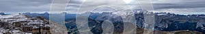 Large panoramic view on the Italian Dolomite from Sass Pordoi Terrazza Delle Dolomiti