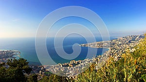 Large panoramic view  of lebanese shore from Jounieh to tabarja and byblos in a far end photo