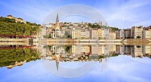 Large panoramic view of Lyon with Saone river