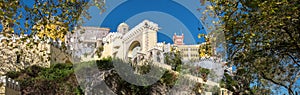 Large panoramic view of Pena Palace Portuguese: Palacio da Pena is a Romanticist castle in the municipality of Sintra