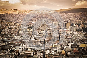 Large panoramic view of Quito city, Ecuador