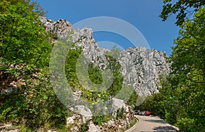 Large panoramic view of rock mountains in Paklenica national park