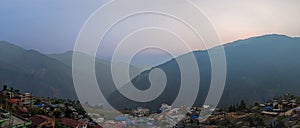 A panoramic view of sunset at Dhunche is the administrative seat of Rasuwa District, Nepal