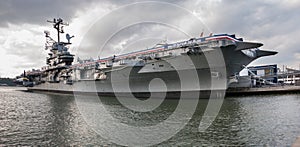 Large panoramic view of USS Intrepid aircraft carrier museum, also known as The Fighting \