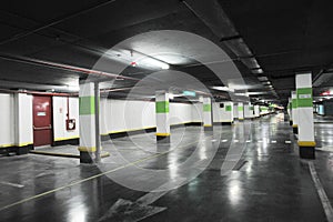 Large parking lot with garage number for residents in a multi-storey building