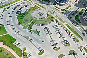 Large parking lot in residential area. aerial view