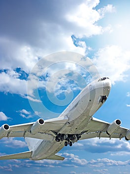 Large passenger planes in blue sky