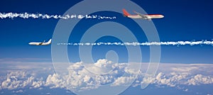 Large passenger planes in blue sky