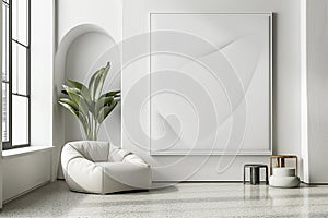 Large picture frame in the corner of a room, Canvas wall mockup