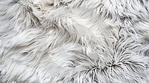 A large piece of goatskin fur carpet is covered the whole background with a close-up view of it in white and gray colors