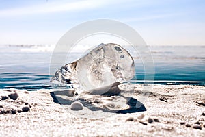 A large piece of ice on the surface Lake Baikal.