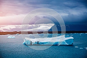 Large pieces of the iceberg in Jokulsarlon lagoon. Vatnajokull national park, Iceland