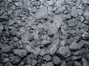 A large pile of carbon stones piled up for subsequent combustion, forming an energetic background of this precious mineral photo