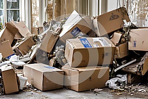Large pile of cardboard boxes in a waste recycling center photo