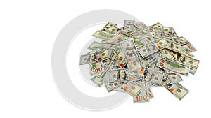 Large pile of one hundred dollar bills on an isolated background with copy space.